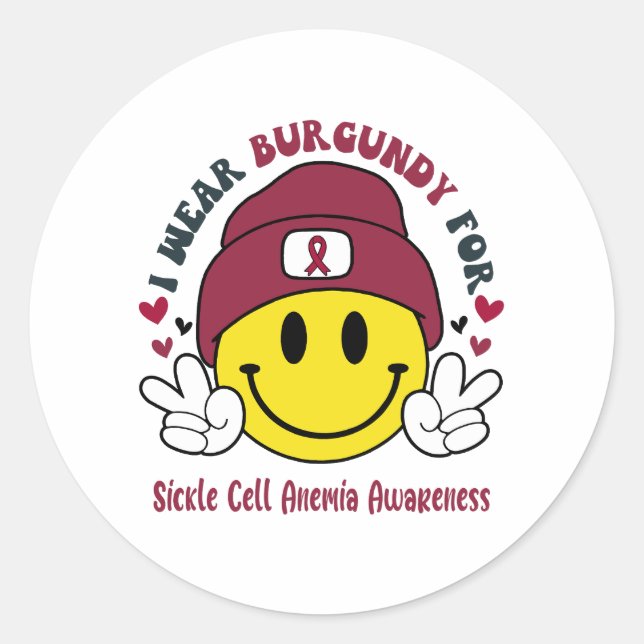 Sickle Cell Anemia Awareness Ribbon Support Gifts Classic Round Sticker (Front)
