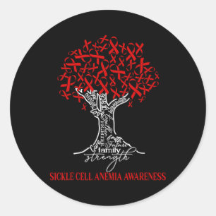 Sickle Cell Anemia Awareness Tree Ribbon Burgundy  Classic Round Sticker