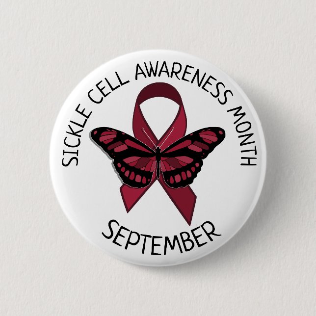 Sickle Cell Awareness Burgundy Ribbon 2 Inch Round Button (Front)