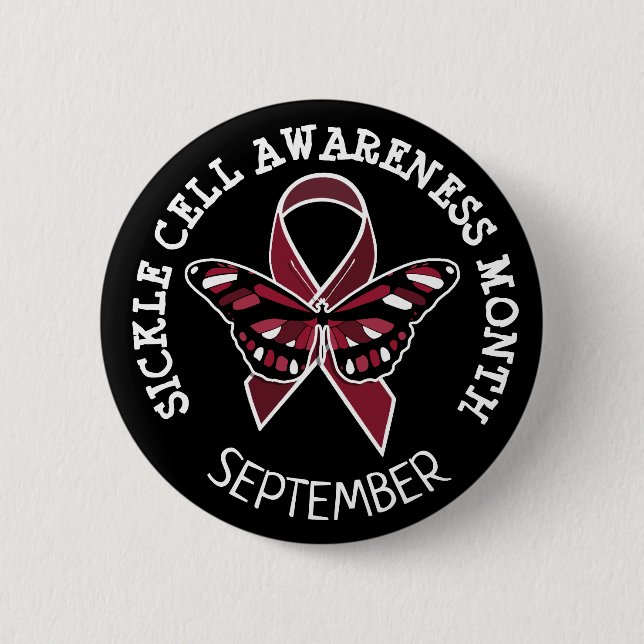 Sickle Cell Awareness Burgundy Ribbon 2 Inch Round Button (Front)