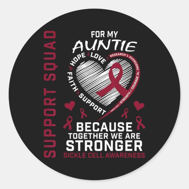 Sickle Cell Awareness Items Auntie Support Squad F Classic Round Sticker (Front)