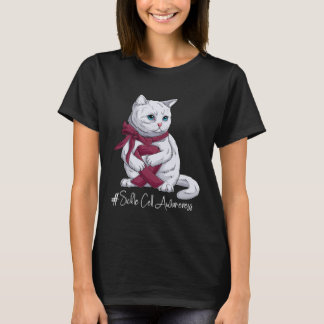 Sickle Cell Awareness Month Burgundy Ribbon Cat T-Shirt