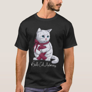 Sickle Cell Awareness Month Burgundy Ribbon Cat T-Shirt