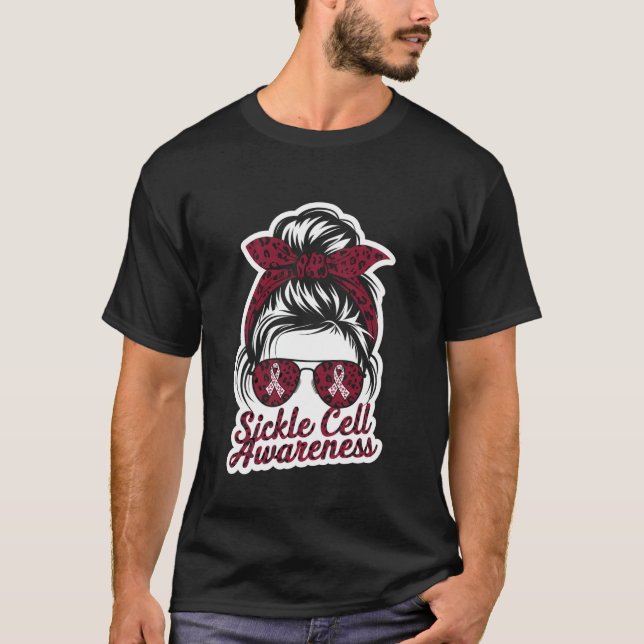 Sickle Cell Awareness Month Messy Hair Burgundy Ri T-Shirt (Front)