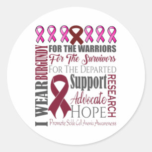 Sickle Cell Awareness Shirt Burgundy Ribbon Tee Gi Classic Round Sticker