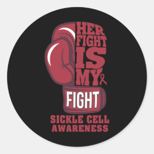 Sickle Cell Boxing Her Fight Is My Fight Burgundy Classic Round Sticker