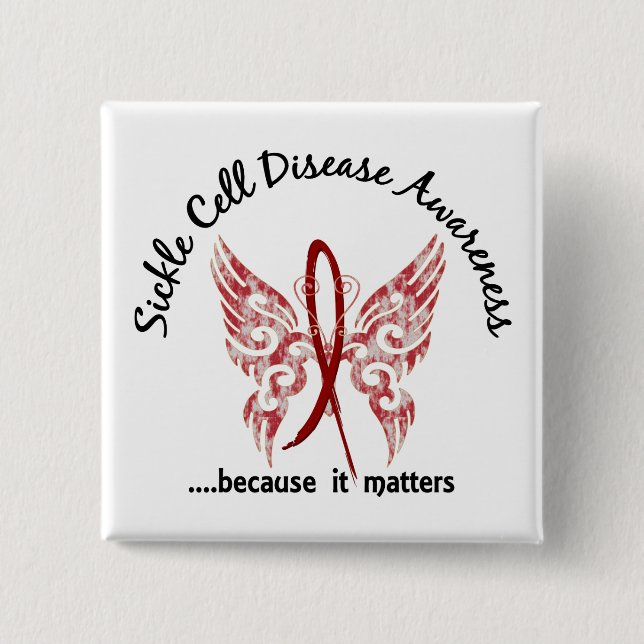 Sickle Cell Disease Butterfly 6.1 2 Inch Square Button (Front)
