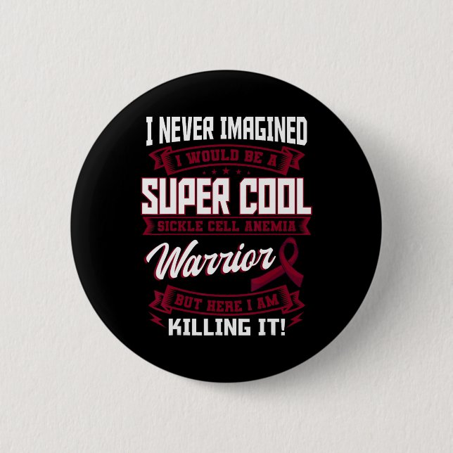 Sickle Cell Disease Warrior Burgundy Awareness Rib 2 Inch Round Button (Front)