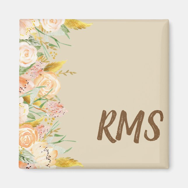 Side Border Floral Monogram Magnet (Front)