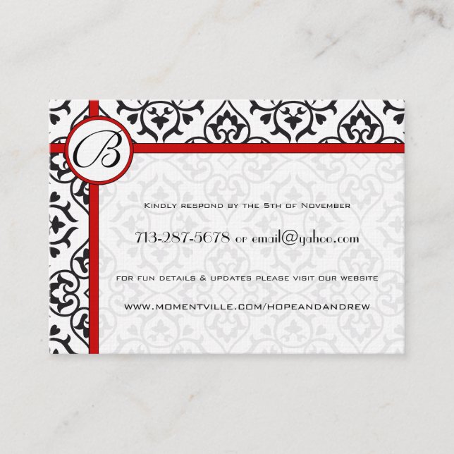 Side Borders Black Damask Response Website Cards (Front)