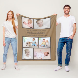 Side by Side Brown 6 Photo Grandchildren Collage Fleece Blanket