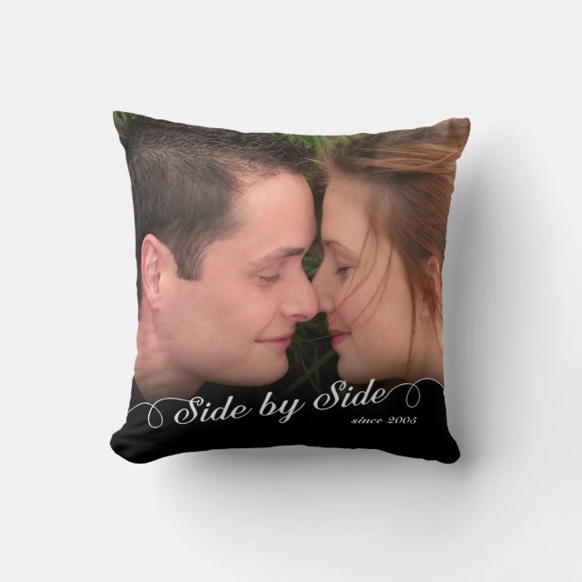 Side by Side Custom Photo/Date Throw Pillow (Front)