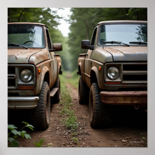 Side-by-Side Vintage Truck Race Poster
