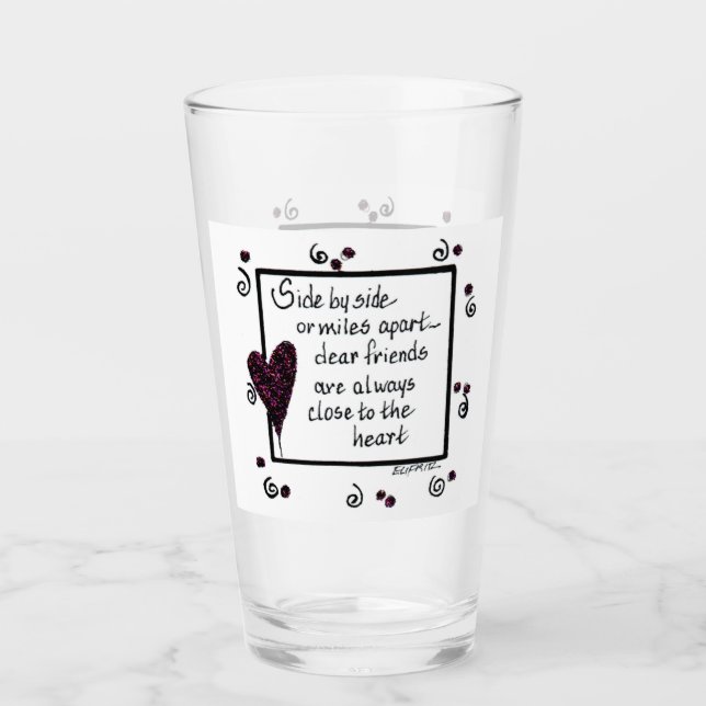 Side by Side, We Are Friends poem, sketch black Glass (Front)