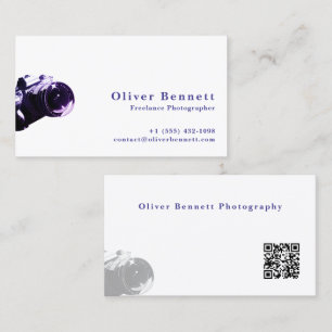 Side-cut PurpleDesign Camera Photographer QR Code  Business Card