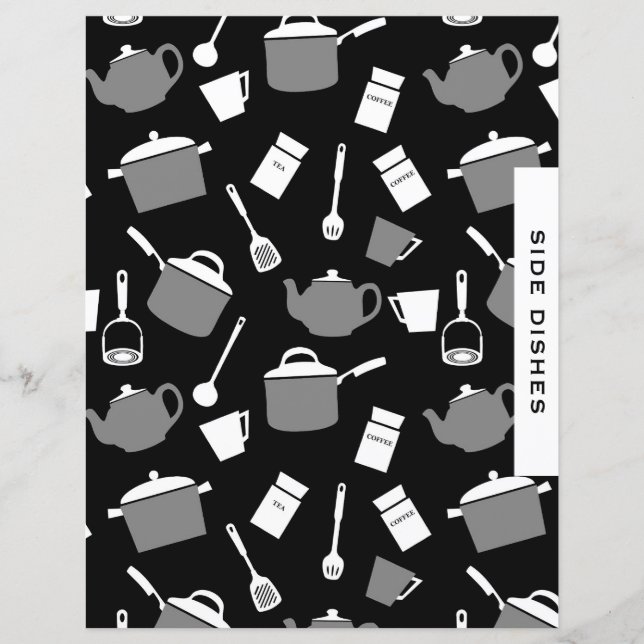 Side Dish Recipe Divider | Black & White Kitchen (Front)