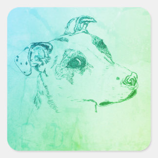 Side eye, retro style square puppy dog sticker