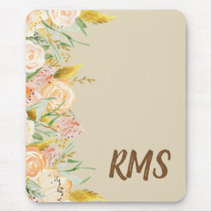 Side Floral Boder Monogram Mouse Pad