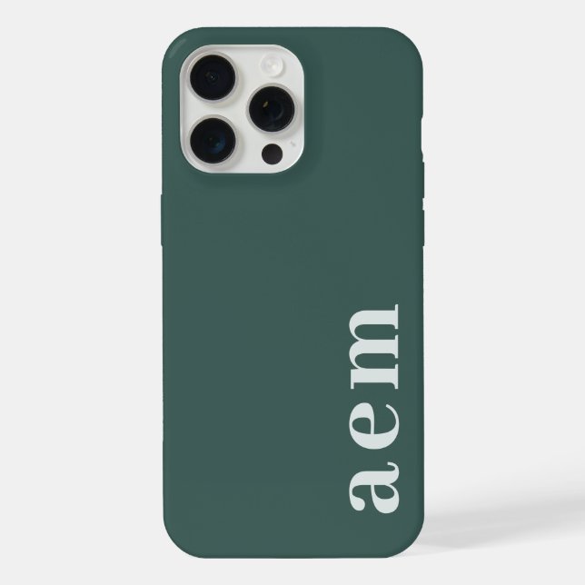 Side Monogram Initials Dark Green Minimalist iPhone Case (Back)