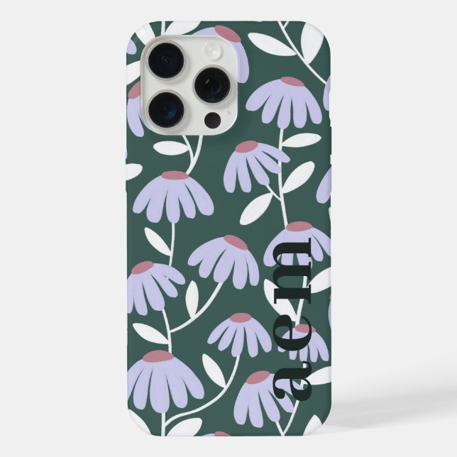 Side Monogram Initials Green/Purple Floral Pattern iPhone Case (Back)