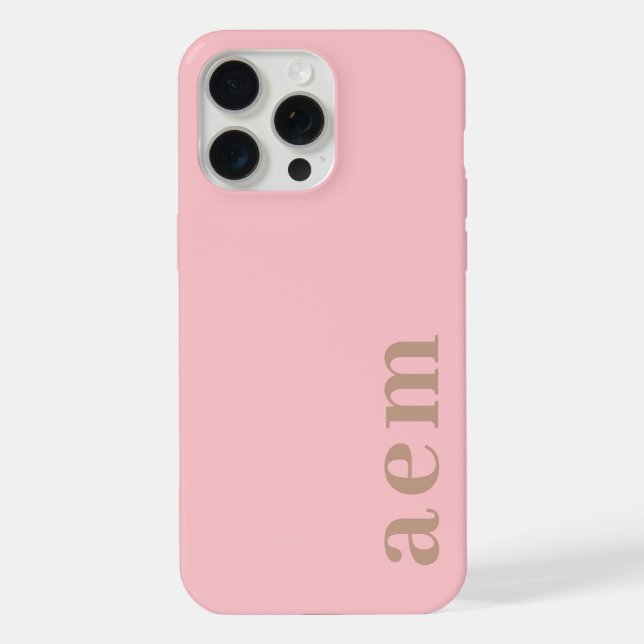 Side Monogram Initials Pink & Brown Minimalist iPhone Case (Back)