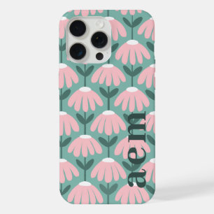 Side Monogram Initials Pink Green Vintage Floral iPhone 15 Pro Max Case