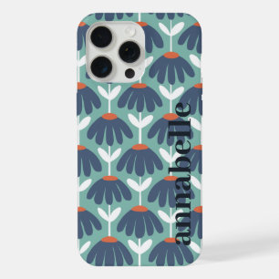 Side Monogram Name Blue & Red Vintage Floral iPhone 15 Pro Max Case