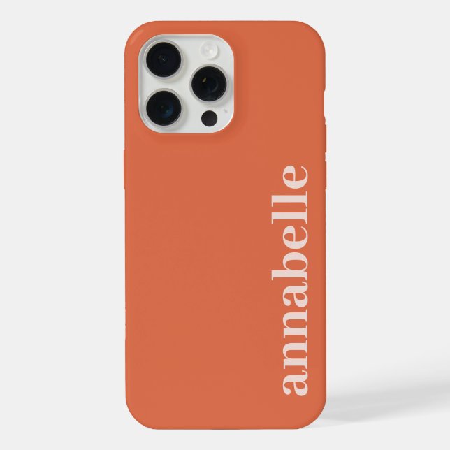 Side Monogram Name Orange Minimalist iPhone Case (Back)
