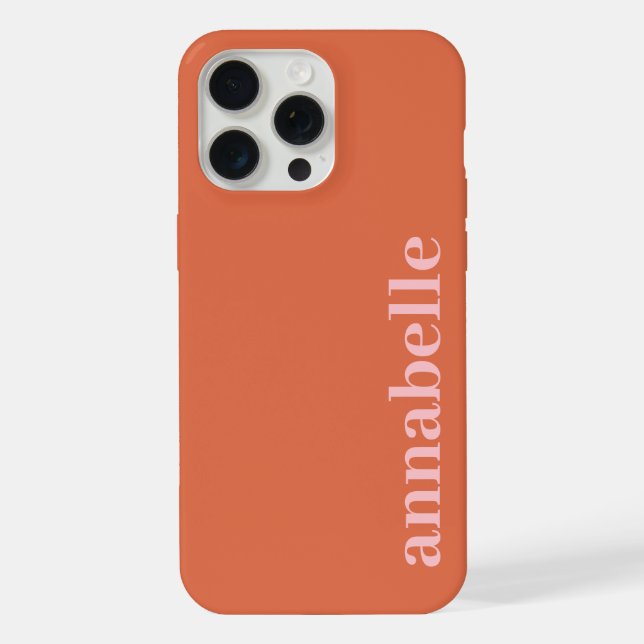 Side Monogram Name Pink & Red Minimalist iPhone Case (Back)