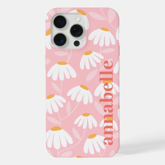 Side Monogram Name Pink & Yellow Floral Pattern iPhone Case (Back)