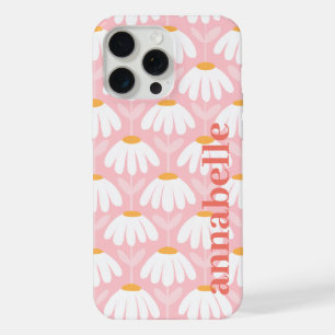 Side Monogram Name Pink & Yellow Vintage Floral iPhone 15 Pro Max Case