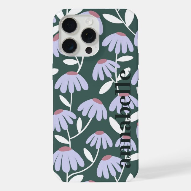 Side Monogram Name Sea Green/Purple Floral Pattern iPhone Case (Back)
