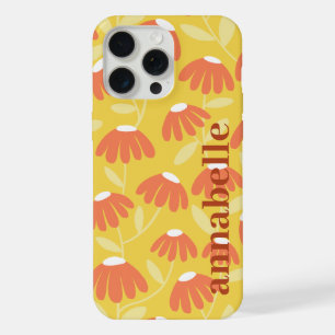 Side Monogram Name Yellow & Orange Floral Pattern iPhone 15 Pro Max Case