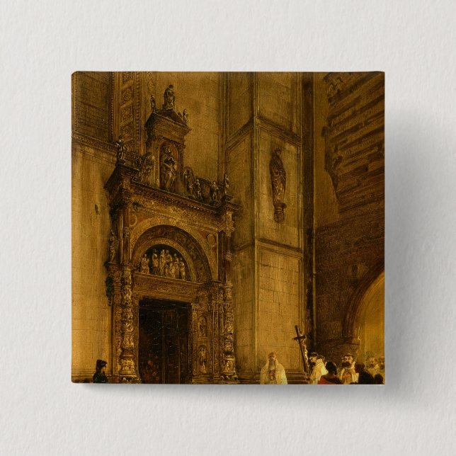 Side portal of Como Cathedral, 1850 2 Inch Square Button (Front)