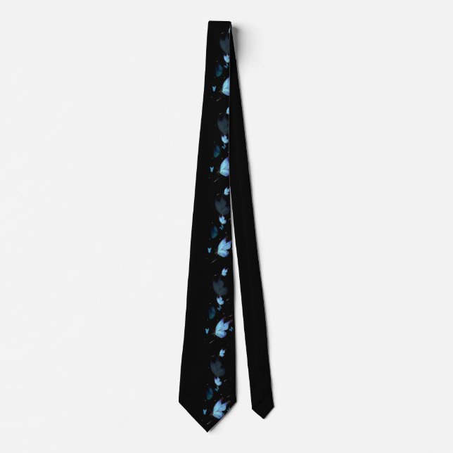 Side print floral and butterfly black tie (Front)