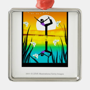 Side profile of a woman practicing yoga metal ornament