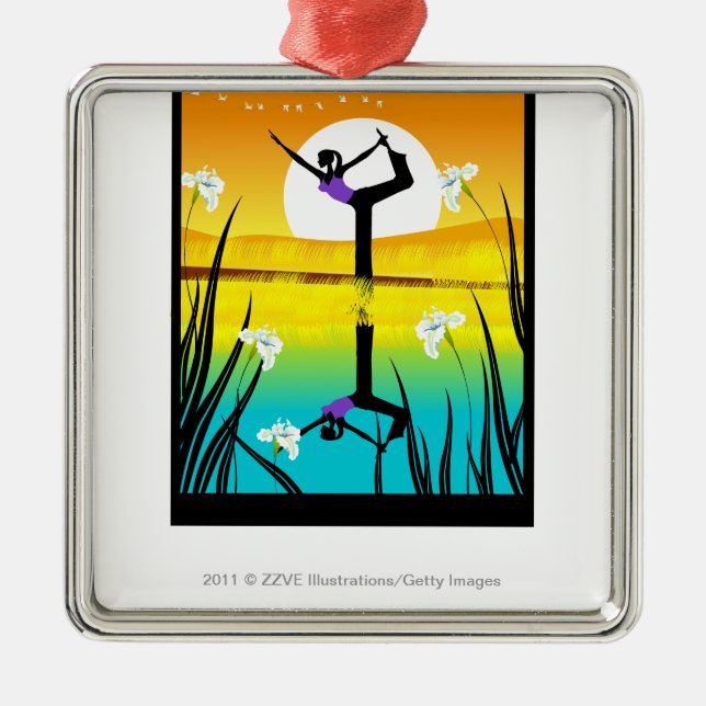 Side profile of a woman practicing yoga metal ornament (Front)