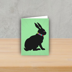 Side Profile sitting Black Rabbit Flowers Pink Eye Card
