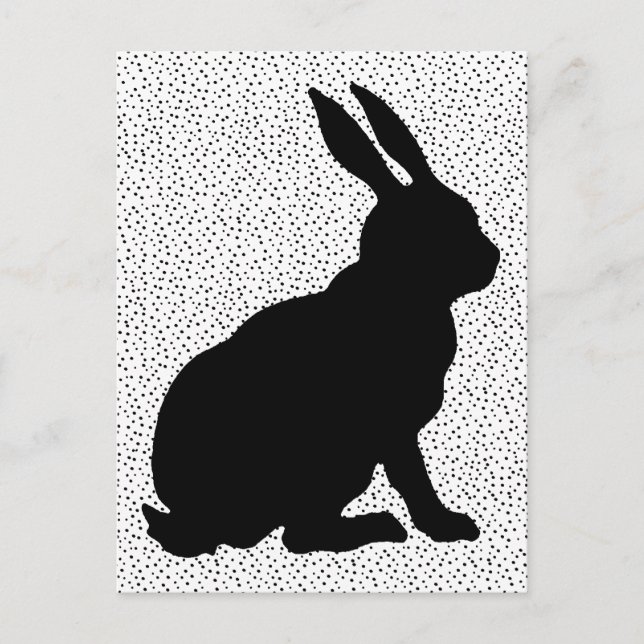 Side Profile sitting Black Rabbit on Polka Dots Postcard (Front)
