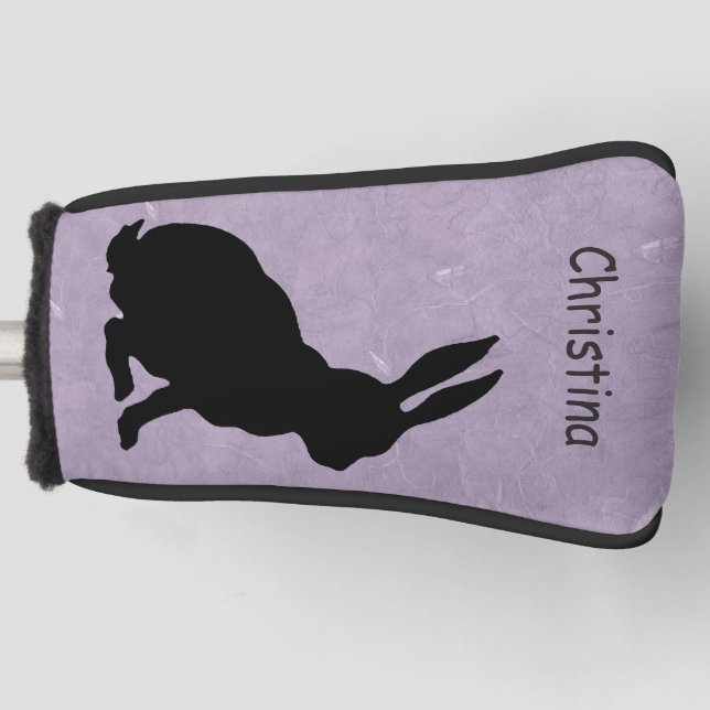 Side Profile Sitting Black Silhouette Rabbit Golf Head Cover (Front)