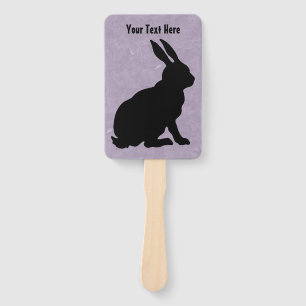 Side Profile Sitting Bunny in Black Silhouette Hand Fan