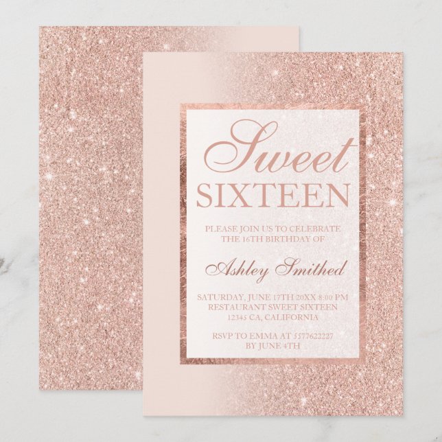 Side rose gold glitter elegant chic Sweet 16 Invitation (Front/Back)