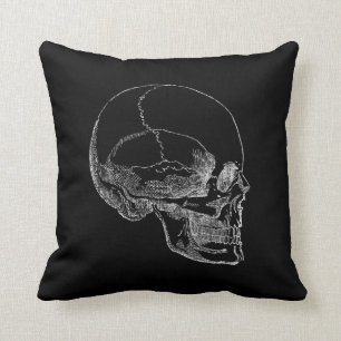 Side Skull (Poor Yorick) white Throw Pillow
