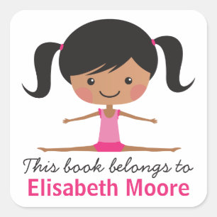 Side split gymnast girl cartoon bookplate book square sticker