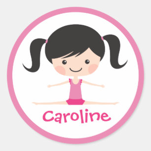 Side split gymnast girl cartoon custom name classic round sticker