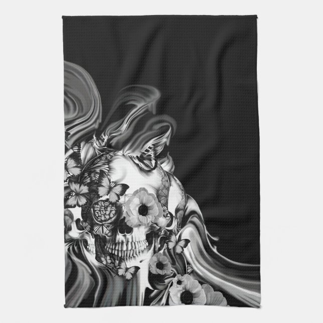 Side step, psychedelic smoke skull kitchen towel (Vertical)