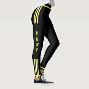 Side Stripe Black Leggings Custom Text and Colours