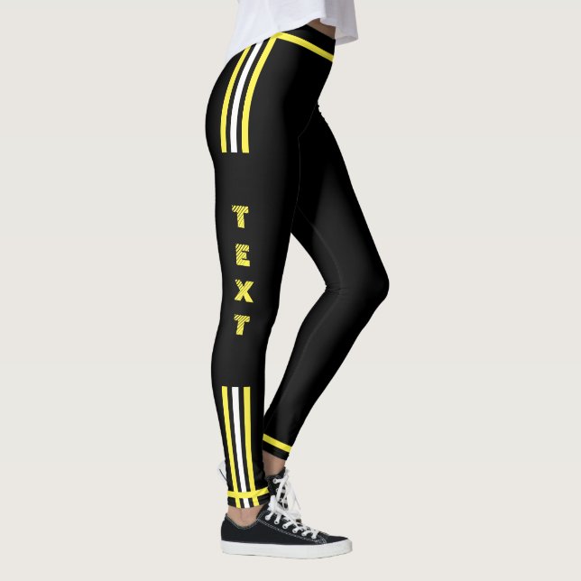 Side Stripe Black Leggings Custom Text and Colours (Right)