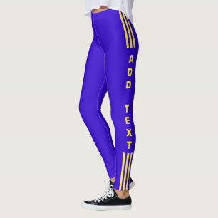 Side Stripe Blue Leggings Custom Text and Colours
