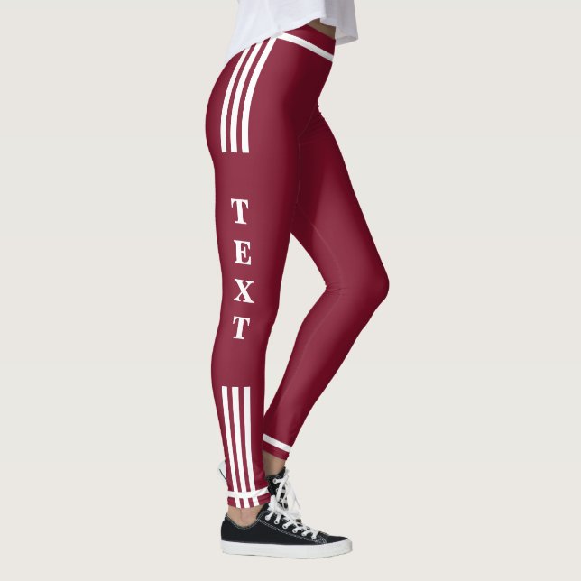 Side Stripe Red Leggings Custom Text and Colour (Right)